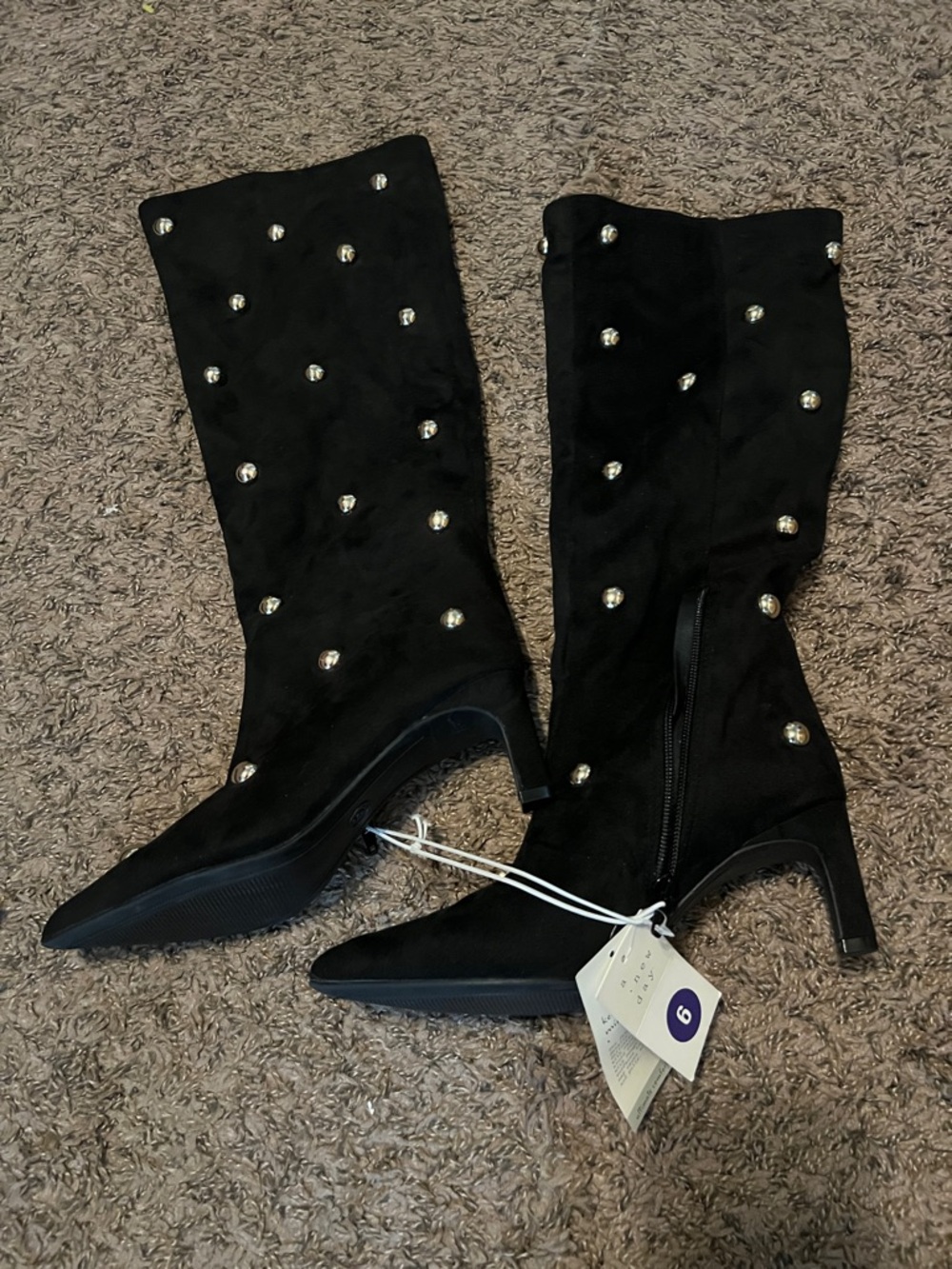 Target Black Studded Mid-Calf Heeled Boots Sz 6 NWT